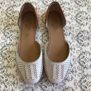 Anthro Latigo Mateo d'Orsay Woven Flat White Sz 7